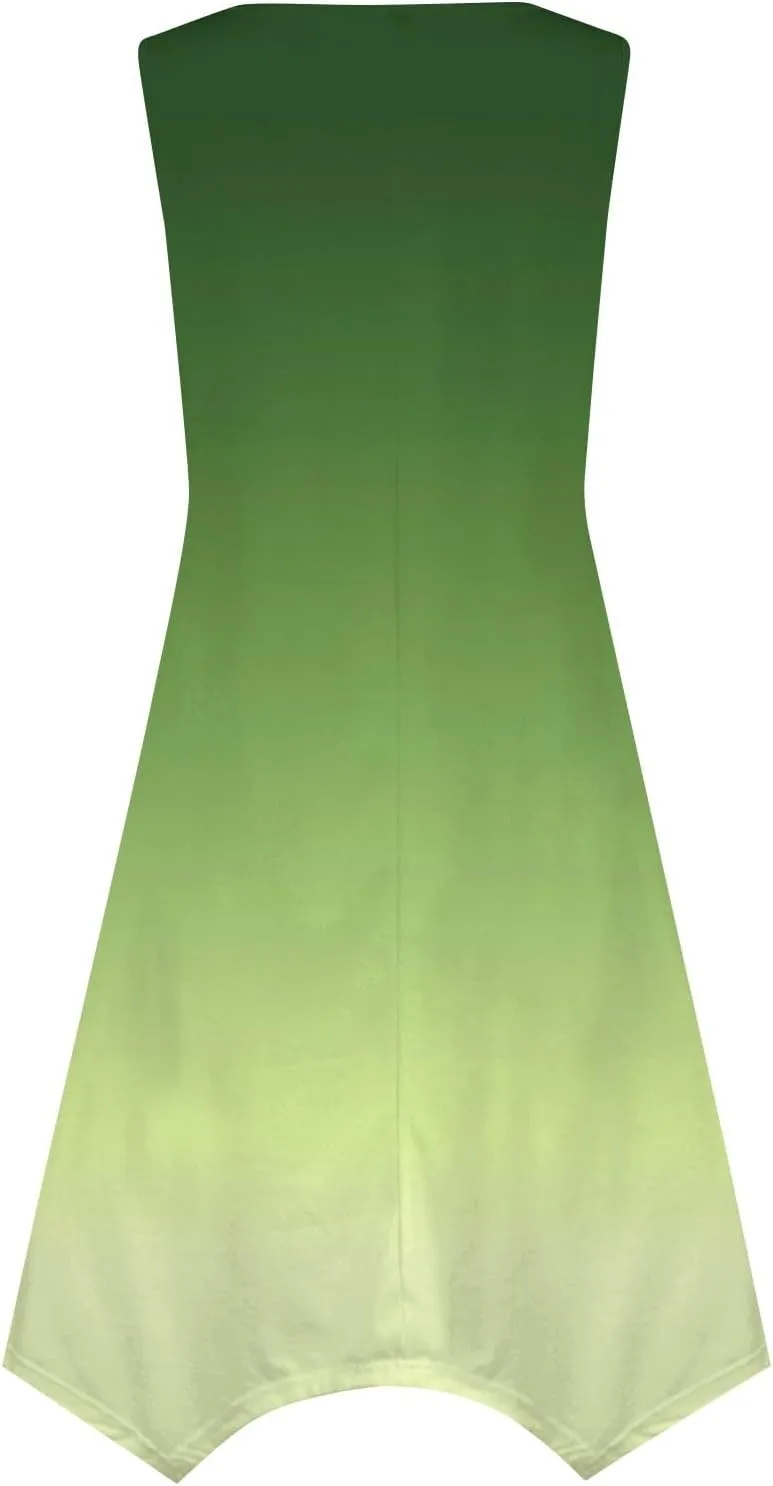 Summer Dresses for Women 2025 Elegant Print Swing Hem Tank Midi Dress Casual Plus Size Sleeveless Crewneck Sundress