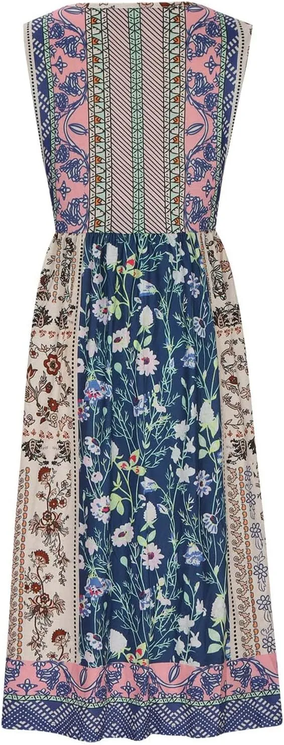 Summer Dresses for Women 2025 Sleeveless Boho Floral Sundress Loose Casual Flowy Beach Dress Midi Dress with Pockets