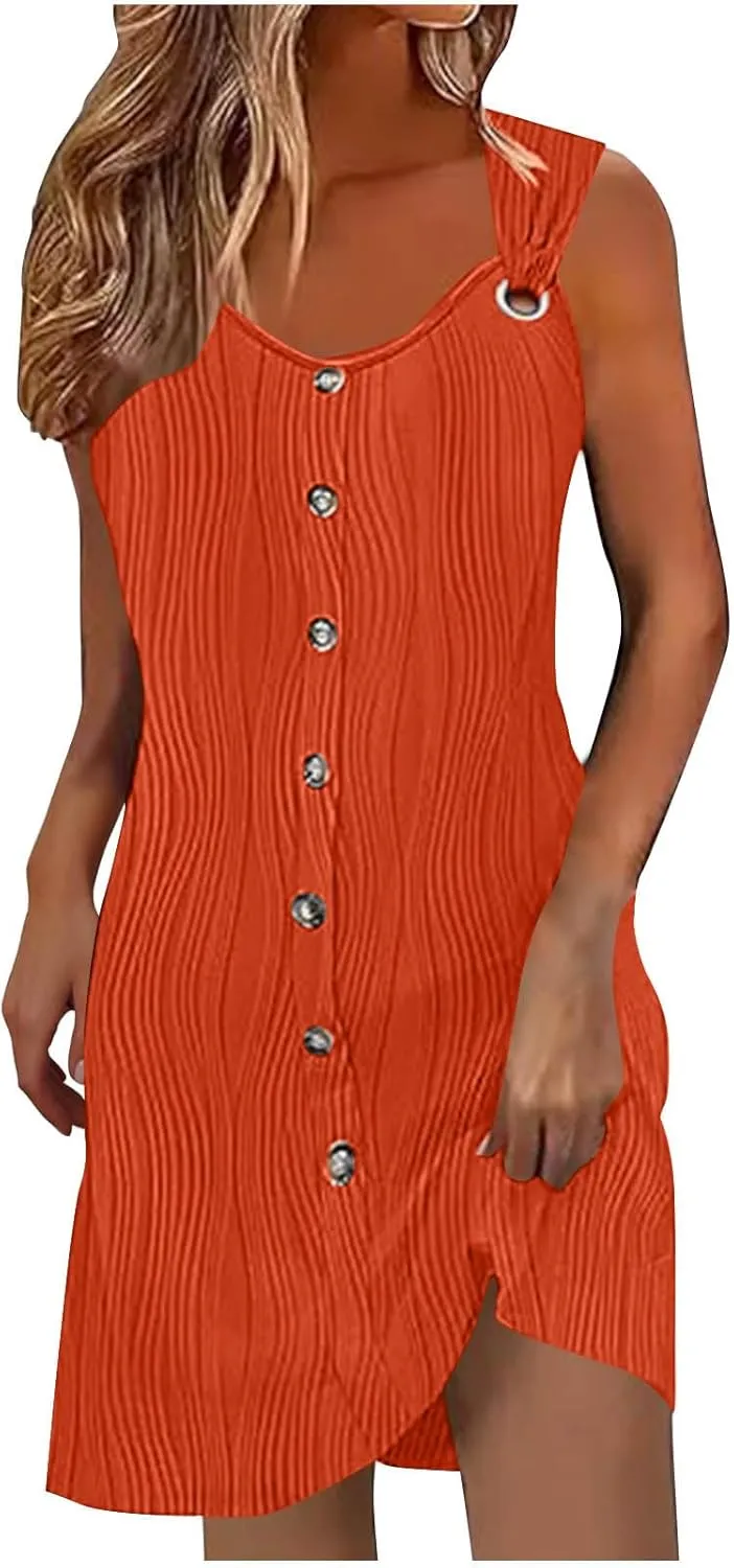 Summer Dresses for Women 2025 Sleeveless Swimsuit Beach Sundresses Coverups Vacation Button Down Casual Mini Dress