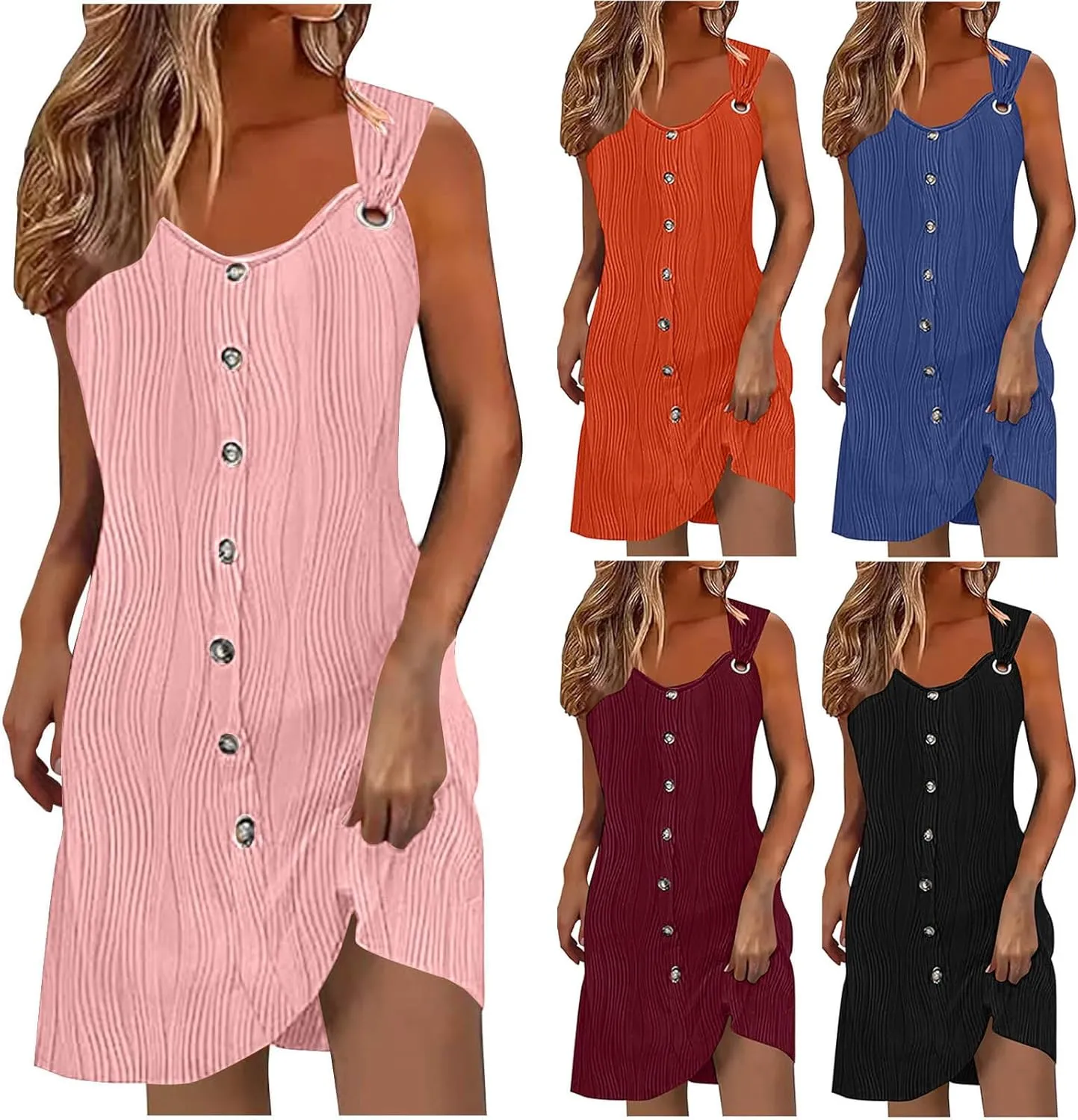 Summer Dresses for Women 2025 Sleeveless Swimsuit Beach Sundresses Coverups Vacation Button Down Casual Mini Dress