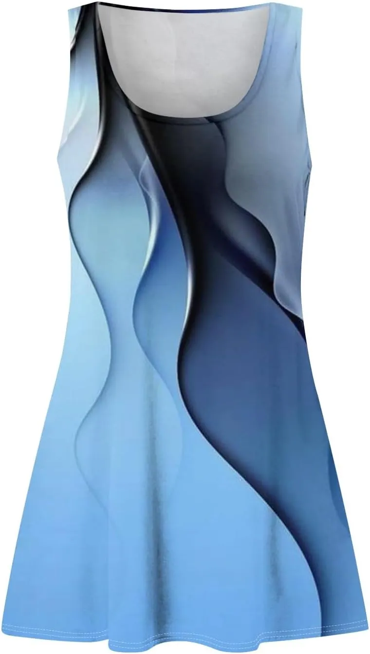 Summer Dresses for Women Loose Sundresses Beach Flowy Mini Dress Casual U Neck Sleeveless a Line Dress Tank Dresses