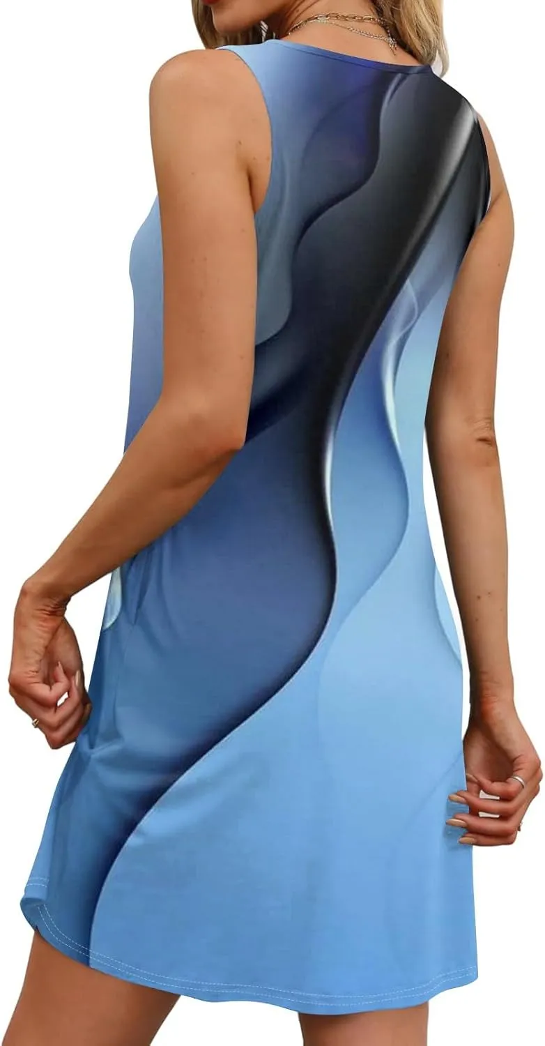 Summer Dresses for Women Loose Sundresses Beach Flowy Mini Dress Casual U Neck Sleeveless a Line Dress Tank Dresses