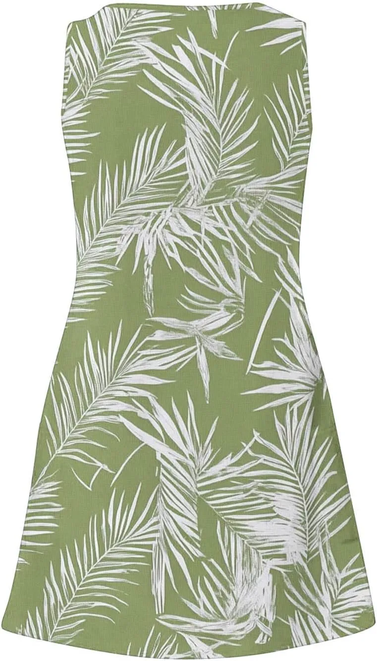 Summer Dresses for Women's Casual Beach Boho Dress Sleeveless Crewneck Tank Dress Loose Short Sundresses with Pockets