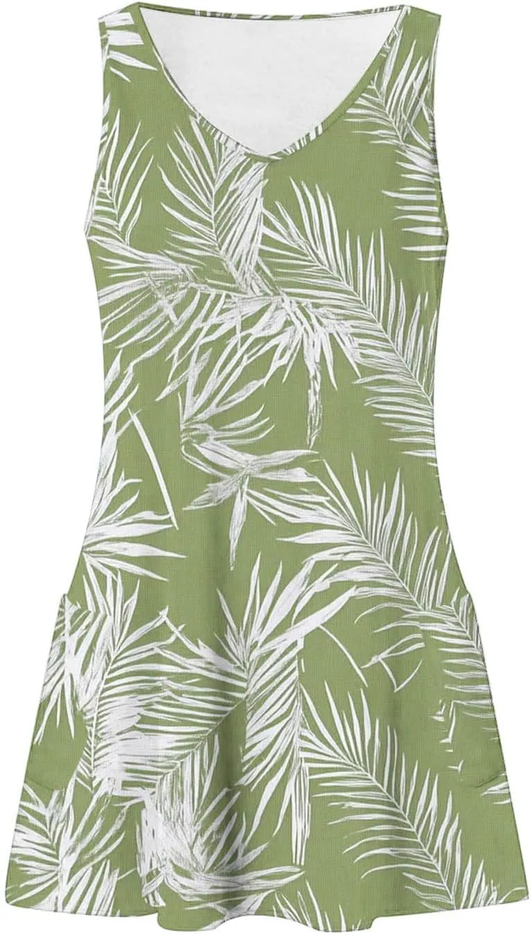 Summer Dresses for Women's Casual Beach Boho Dress Sleeveless Crewneck Tank Dress Loose Short Sundresses with Pockets