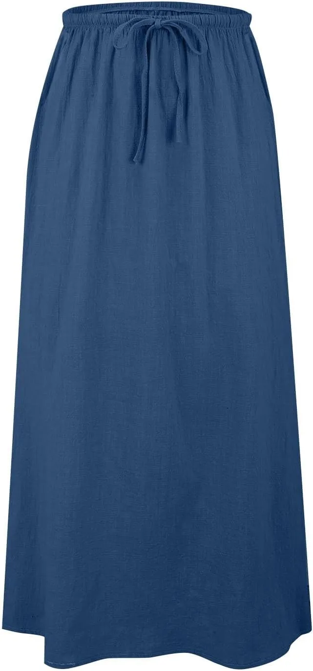 Summer Skirts for Women 2025 Casual Linen Maxi Skirts A Line Dresses Drawstring Waist Boho Long Flowy Skirt