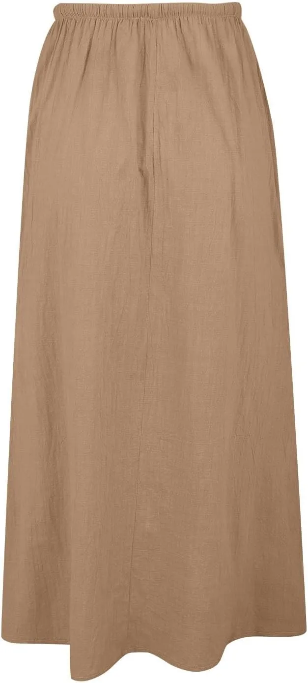 Summer Skirts for Women 2025 Casual Linen Maxi Skirts A Line Dresses Drawstring Waist Boho Long Flowy Skirt
