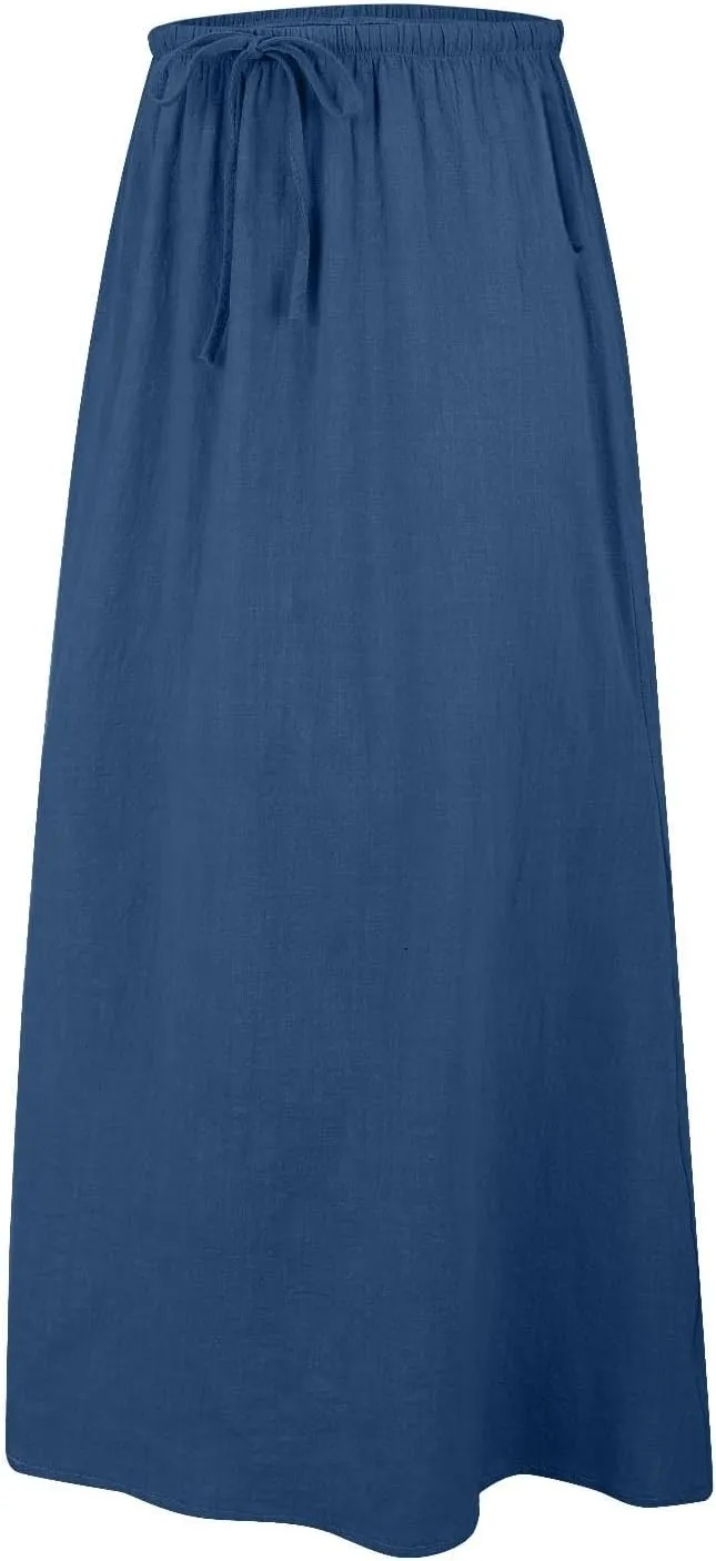 Summer Skirts for Women 2025 Casual Linen Maxi Skirts A Line Dresses Drawstring Waist Boho Long Flowy Skirt
