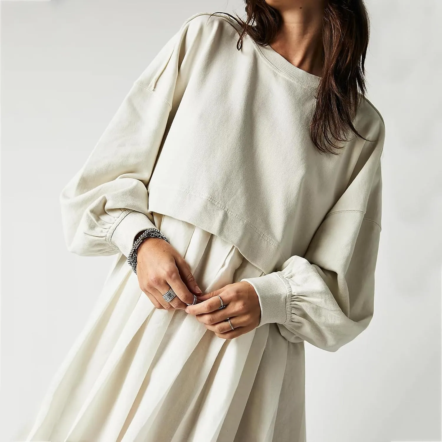 Sweatshirts Dress for Women Fall Long Sleeve Dresses Trendy Pleated Party Dress Casual Mini Dresses 2024