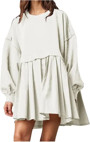 Sweatshirts Dress for Women Fall Long Sleeve Dresses Trendy Pleated Party Dress Casual Mini Dresses 2024