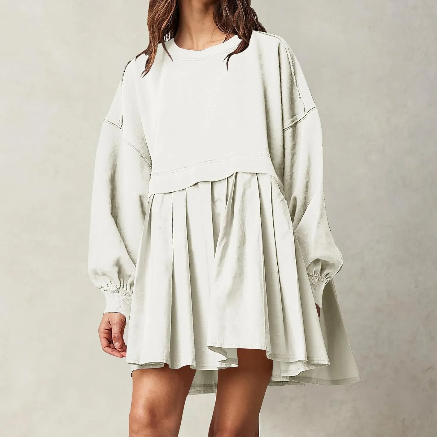 Sweatshirts Dress for Women Fall Long Sleeve Dresses Trendy Pleated Party Dress Casual Mini Dresses 2024