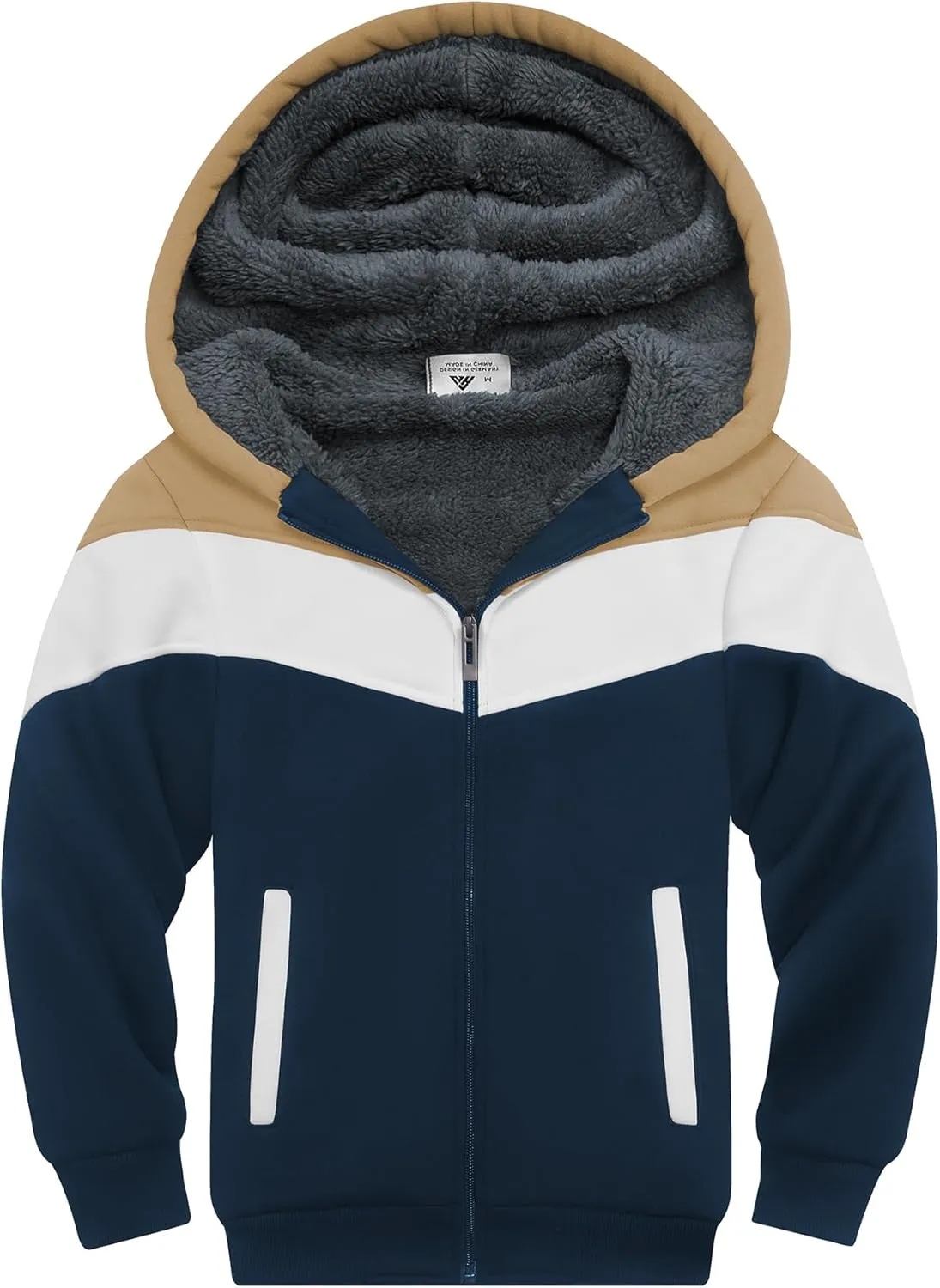 SWISSWELL Boy Jacket Fleece Lined Hoodie Long Sleeve Zip up Soft Warm Sweatshirt Outerwear for Kids