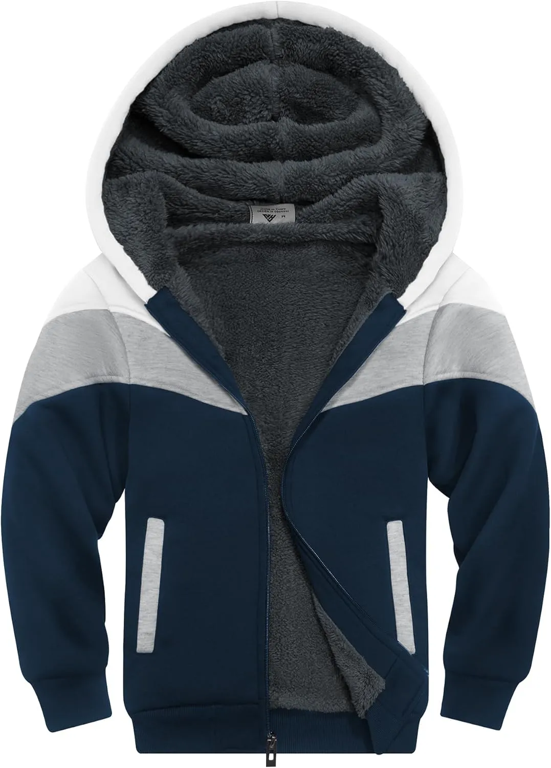 SWISSWELL Boy Jacket Fleece Lined Hoodie Long Sleeve Zip up Soft Warm Sweatshirt Outerwear for Kids