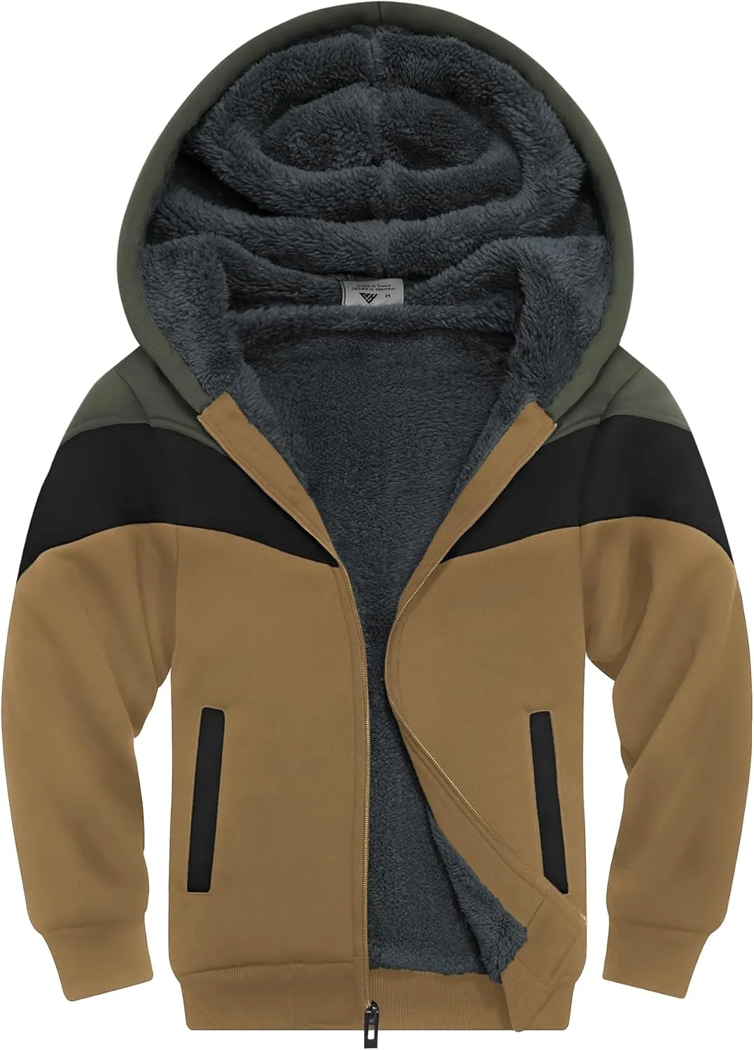 SWISSWELL Boy Jacket Fleece Lined Hoodie Long Sleeve Zip up Soft Warm Sweatshirt Outerwear for Kids