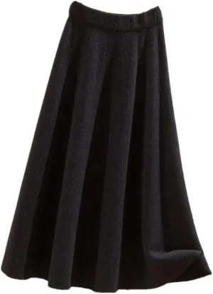 Thick Mid-Length Knitted Skirt Women High Waist A-Line Midi Skirts Autumn Winter Solid Color Pleated Skirts