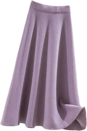 Thick Mid-Length Knitted Skirt Women High Waist A-Line Midi Skirts Autumn Winter Solid Color Pleated Skirts