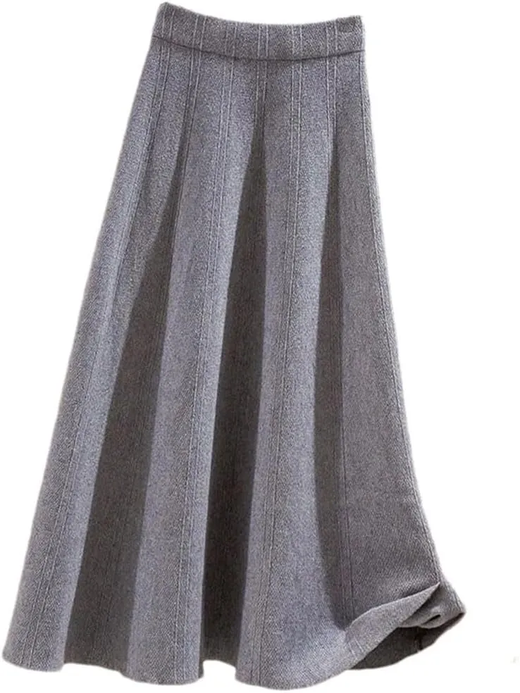 Thick Mid-Length Knitted Skirt Women High Waist A-Line Midi Skirts Autumn Winter Solid Color Pleated Skirts