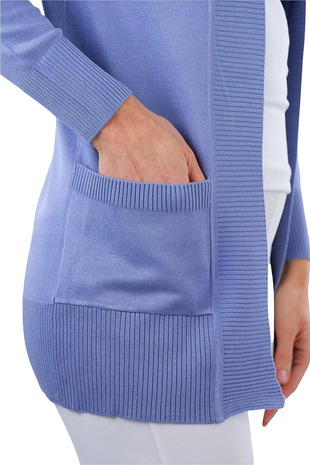 ToBeInStyle Women's Long Sleeve Rib Banded Open Sweater Cardigan