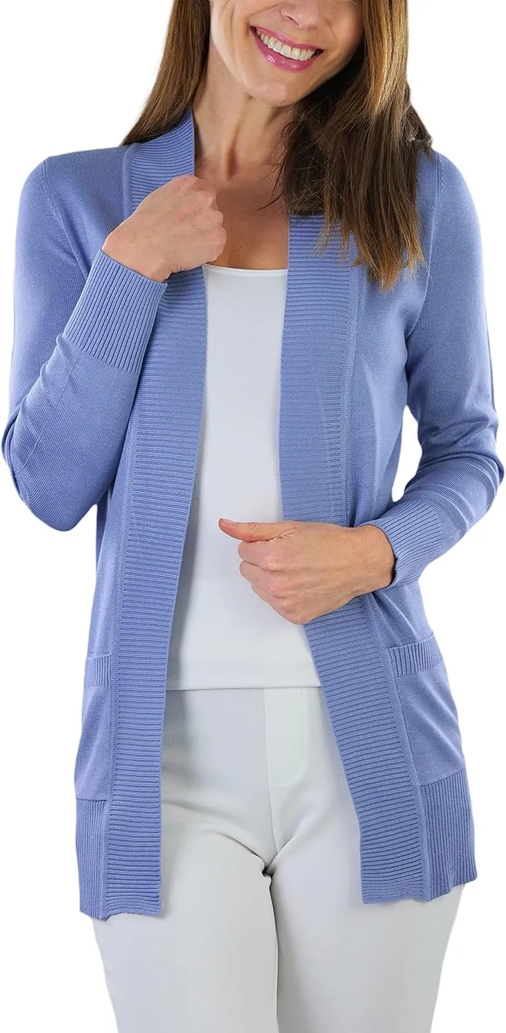 ToBeInStyle Women's Long Sleeve Rib Banded Open Sweater Cardigan