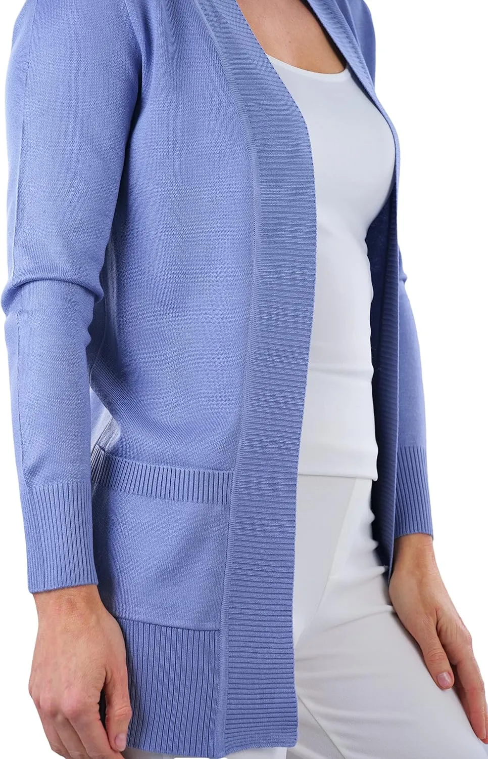 ToBeInStyle Women's Long Sleeve Rib Banded Open Sweater Cardigan