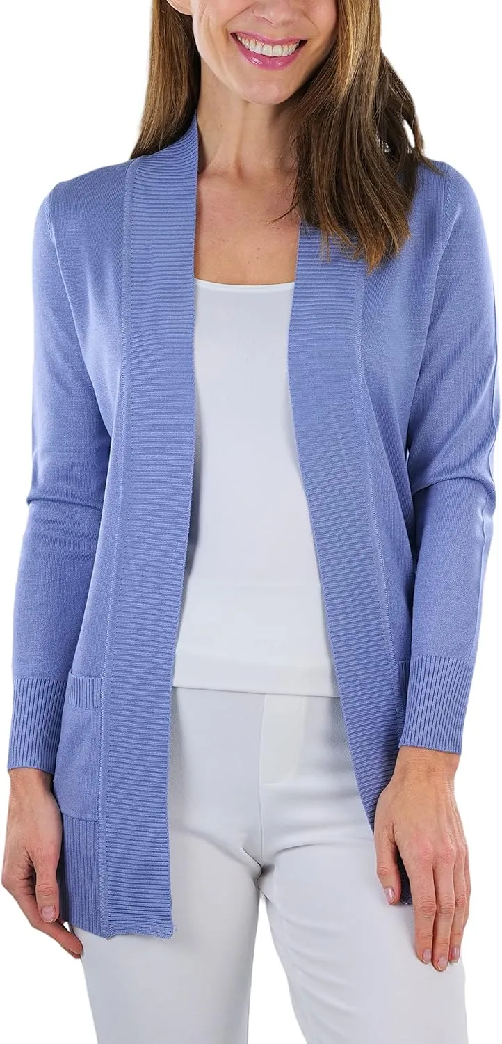 ToBeInStyle Women's Long Sleeve Rib Banded Open Sweater Cardigan