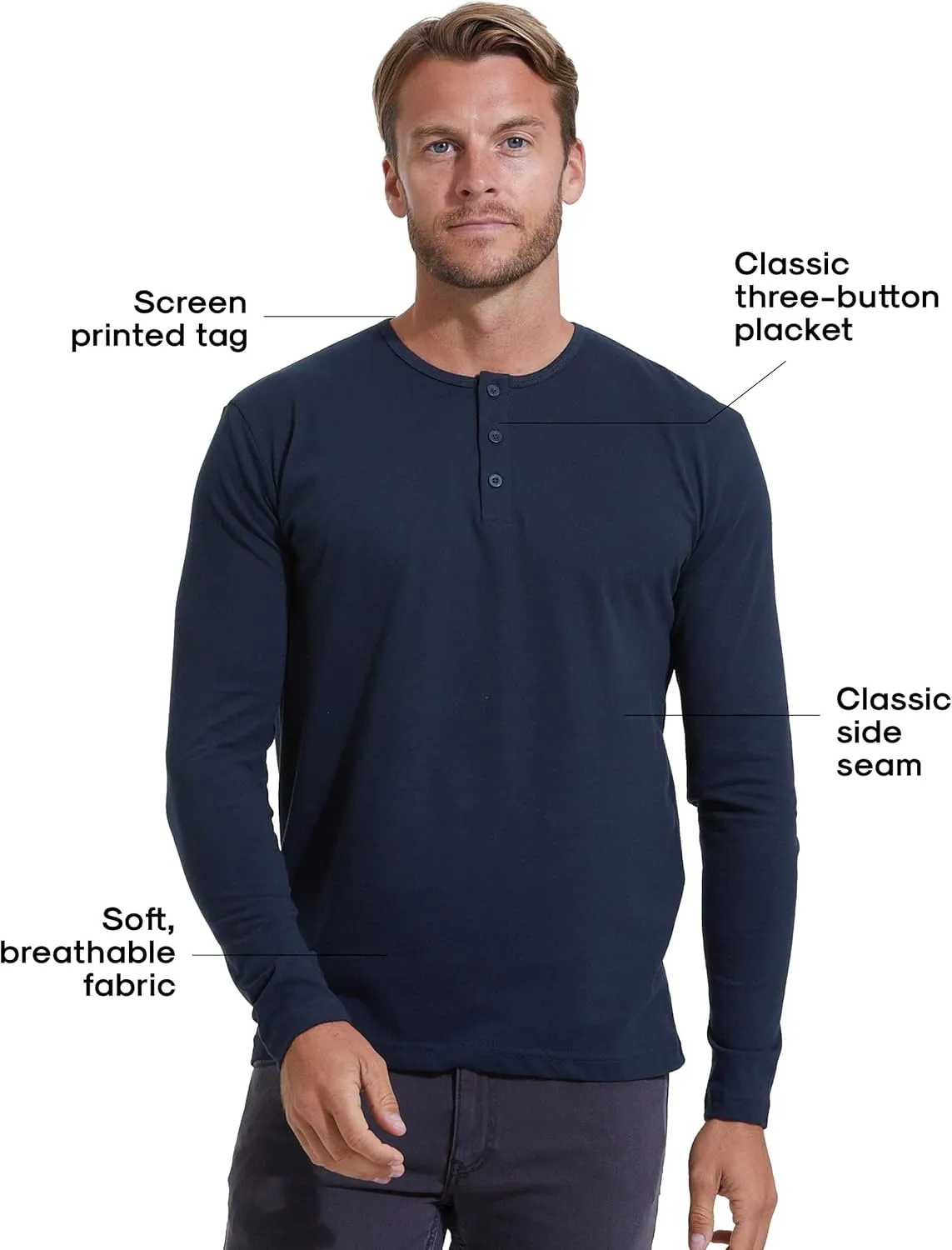 True Classic Mens Long Sleeve Tee Shirts - Classic Henley & Crew Neck Long Sleeve T Shirt - Regular and Tall Thermal Shirts