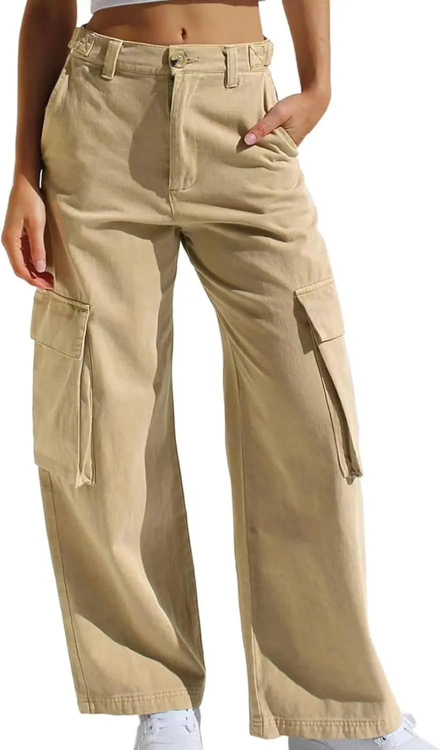 Uillui Western Cowboy Jeans for Women Straight Bootcut Cargo Pants High Waist Button Loose Denim Trouser Casual Bootleg Pant