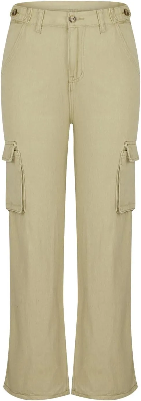 Uillui Western Cowboy Jeans for Women Straight Bootcut Cargo Pants High Waist Button Loose Denim Trouser Casual Bootleg Pant