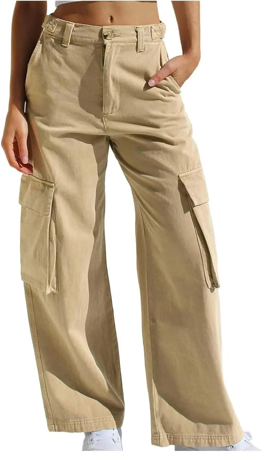 Uillui Western Cowboy Jeans for Women Straight Bootcut Cargo Pants High Waist Button Loose Denim Trouser Casual Bootleg Pant