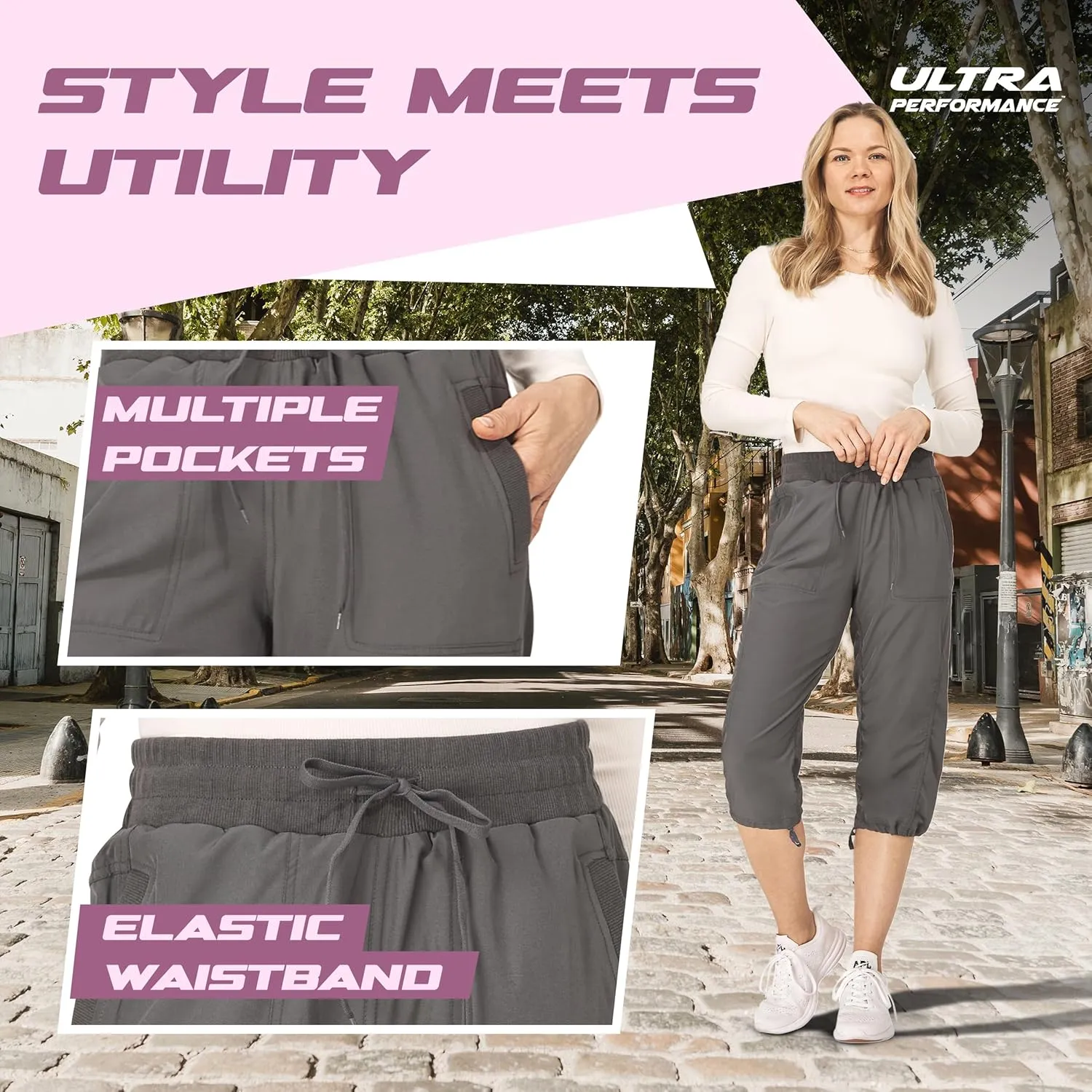 Ultra Performance Capri Pants for Women 2 Pack Womens Capris Hiking Capri Pants Summer Clothes for Women (Avail in Plus Size)