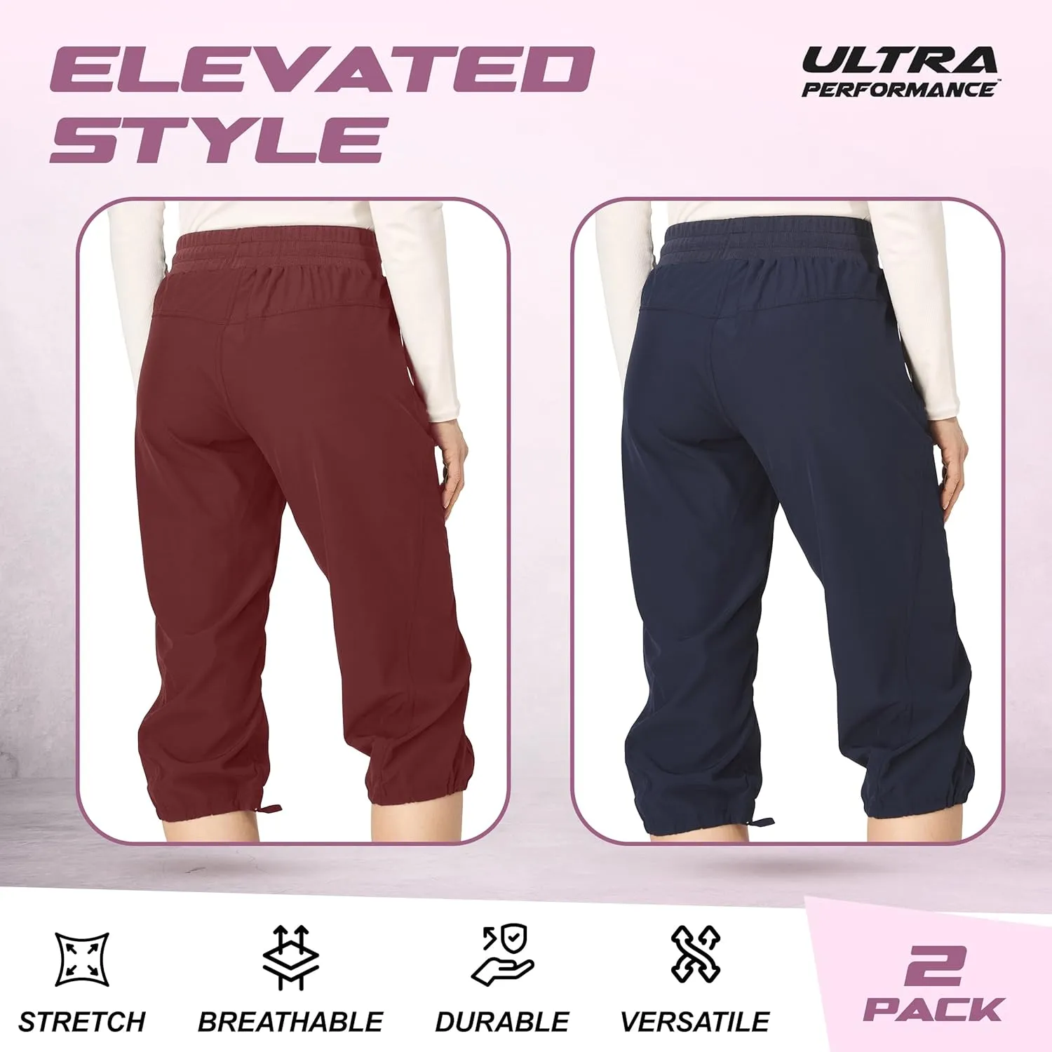 Ultra Performance Capri Pants for Women 2 Pack Womens Capris Hiking Capri Pants Summer Clothes for Women (Avail in Plus Size)