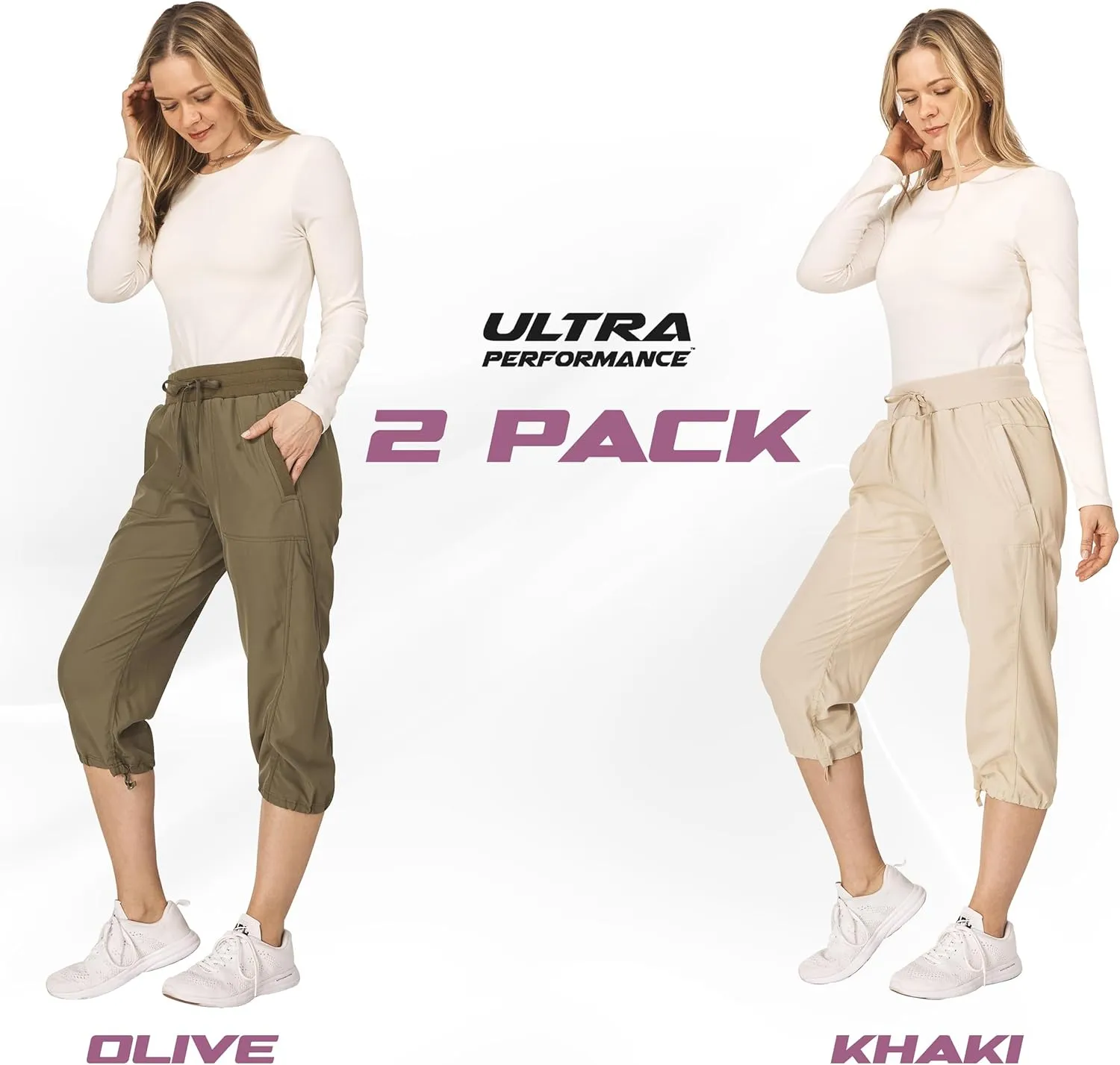 Ultra Performance Capri Pants for Women 2 Pack Womens Capris Hiking Capri Pants Summer Clothes for Women (Avail in Plus Size)
