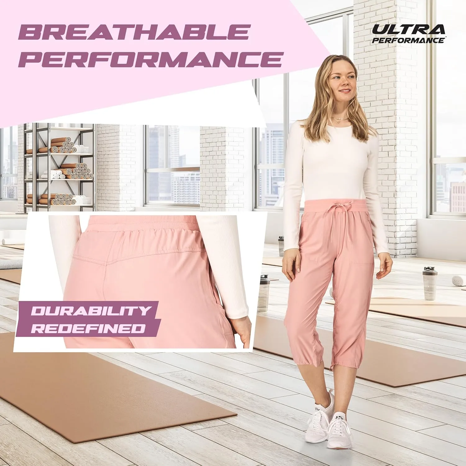 Ultra Performance Capri Pants for Women 2 Pack Womens Capris Hiking Capri Pants Summer Clothes for Women (Avail in Plus Size)