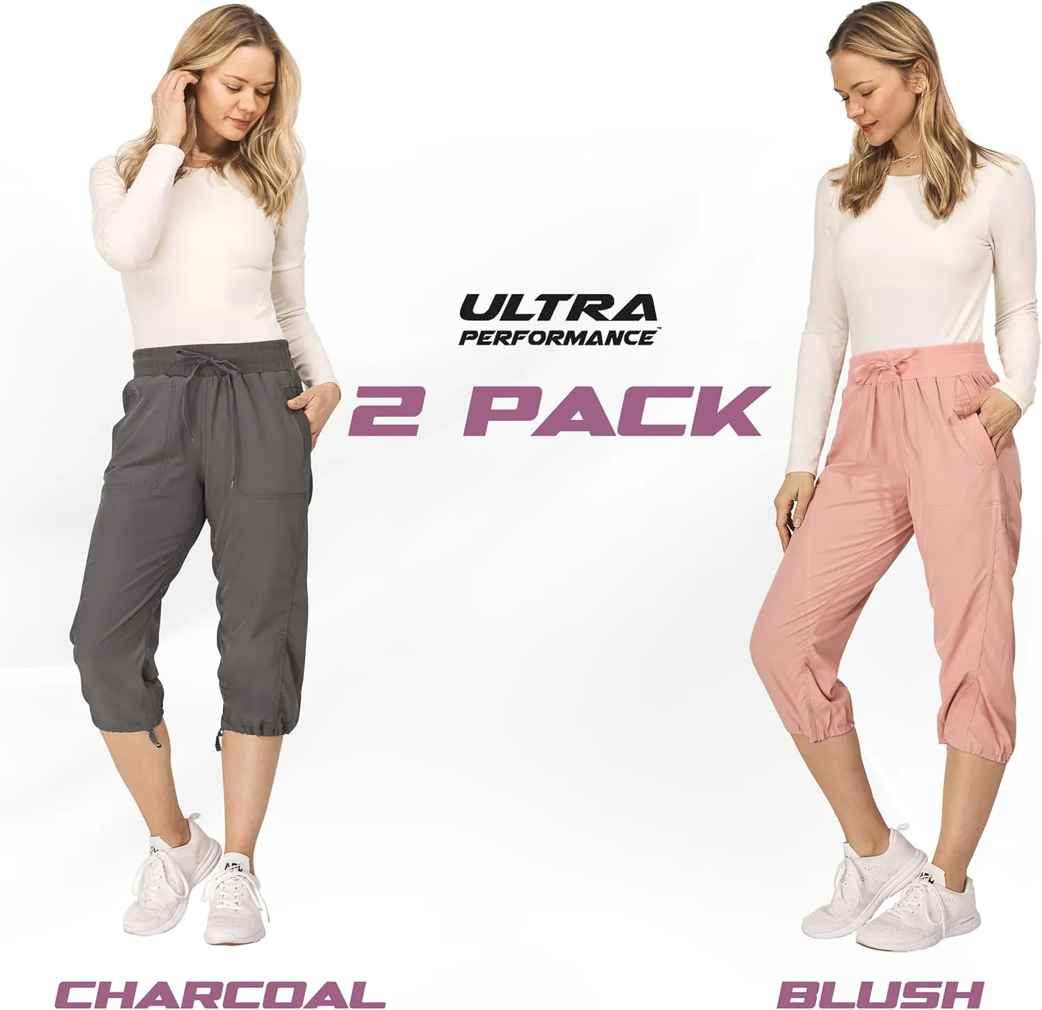 Ultra Performance Capri Pants for Women 2 Pack Womens Capris Hiking Capri Pants Summer Clothes for Women (Avail in Plus Size)