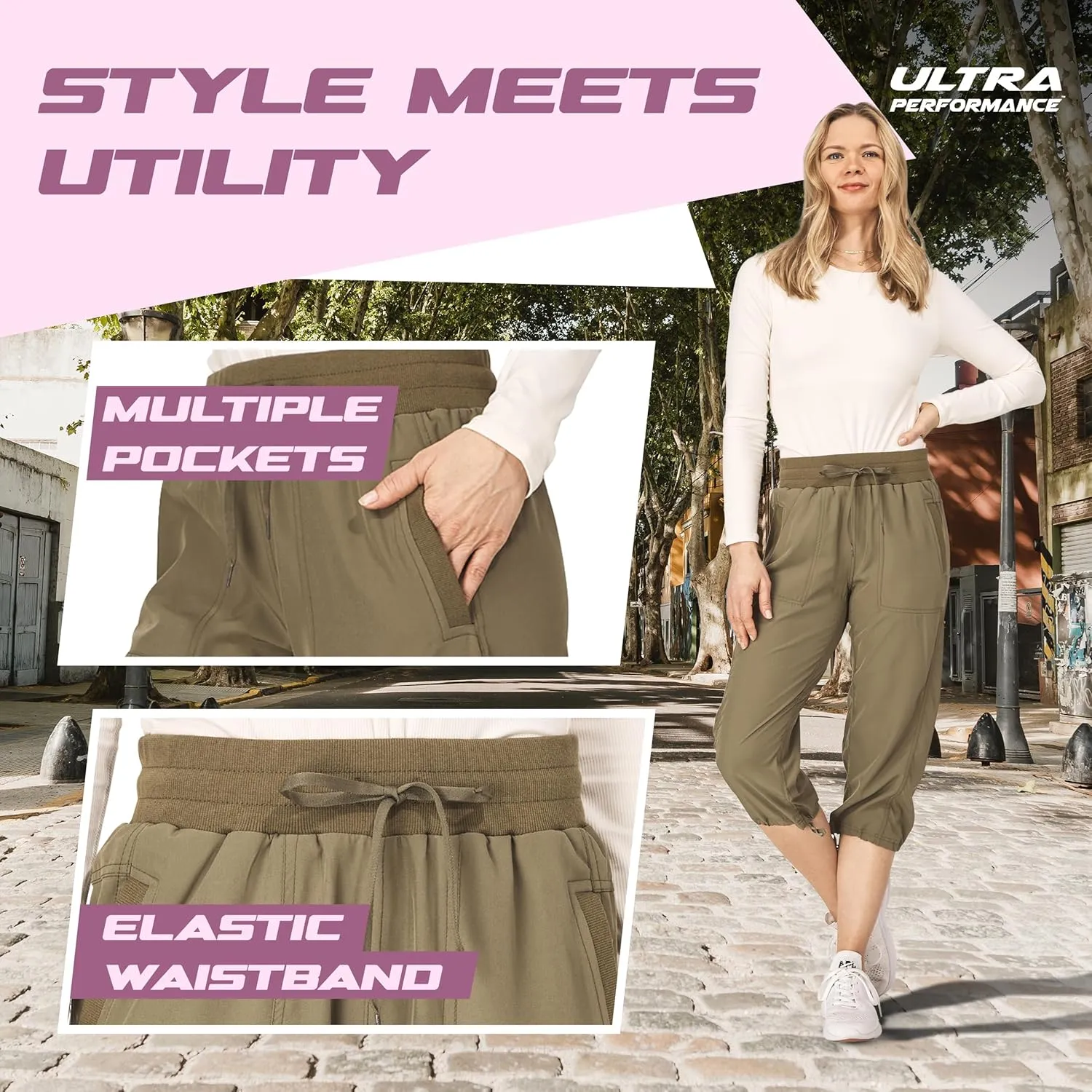Ultra Performance Capri Pants for Women 2 Pack Womens Capris Hiking Capri Pants Summer Clothes for Women (Avail in Plus Size)