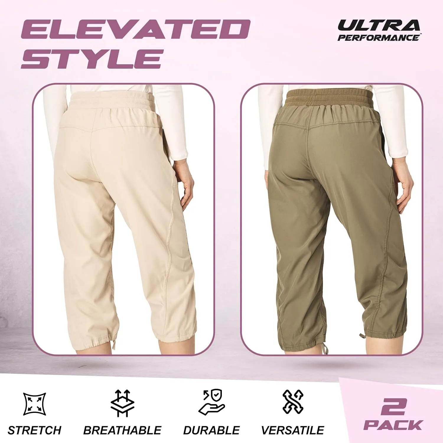 Ultra Performance Capri Pants for Women 2 Pack Womens Capris Hiking Capri Pants Summer Clothes for Women (Avail in Plus Size)