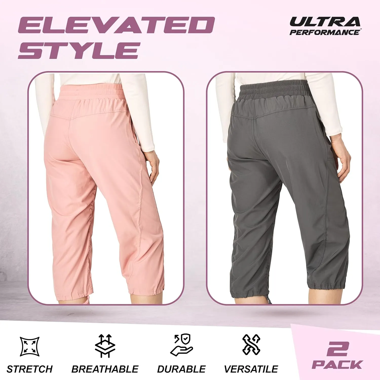 Ultra Performance Capri Pants for Women 2 Pack Womens Capris Hiking Capri Pants Summer Clothes for Women (Avail in Plus Size)
