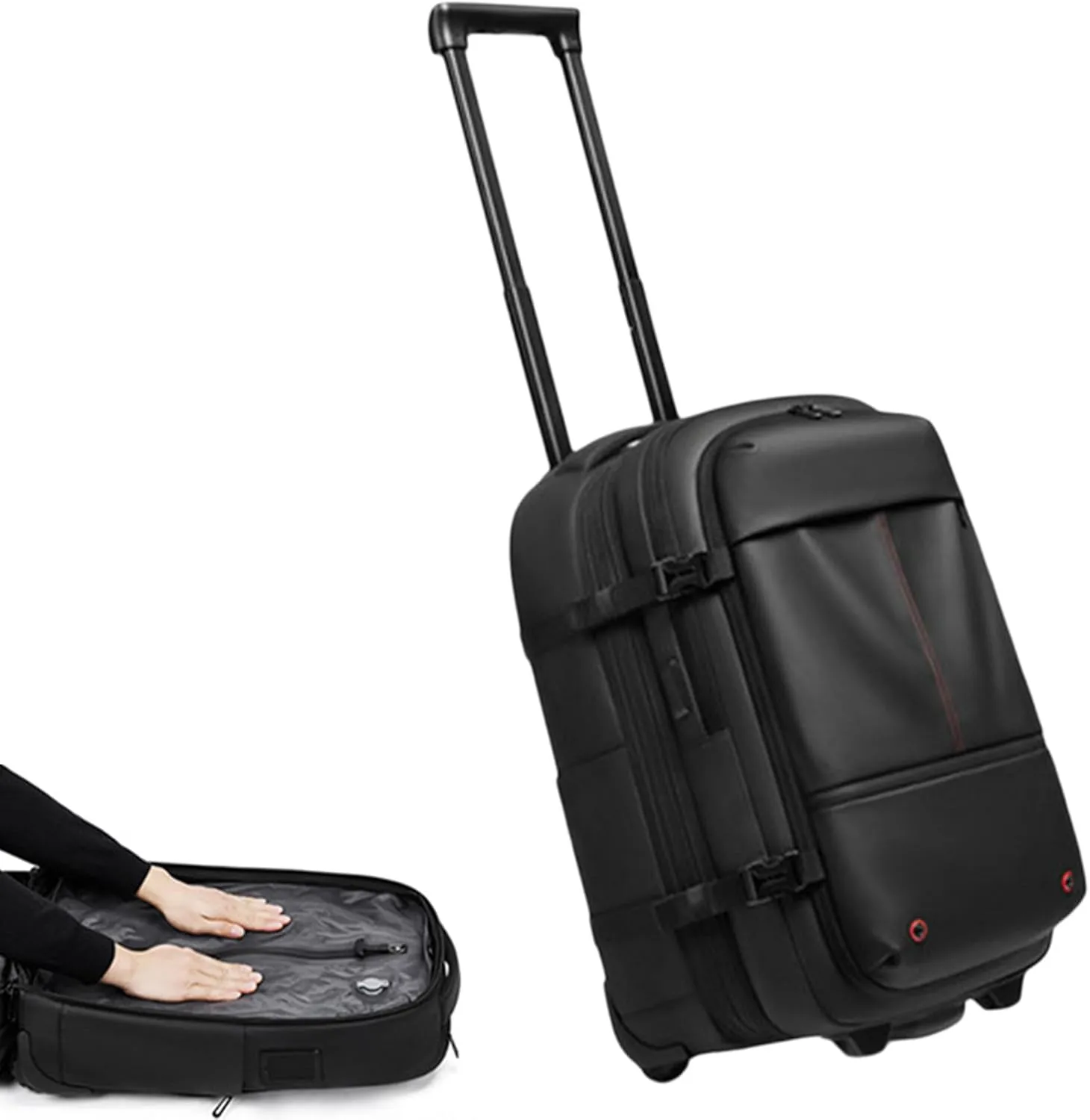 Vacpack Backpack 60L with Wheels - Rolling Backpack with 1-Touch Vacuum System, Waterproof material,USB & Type-C Charging Ports, for Commuters & Frequent Flyers