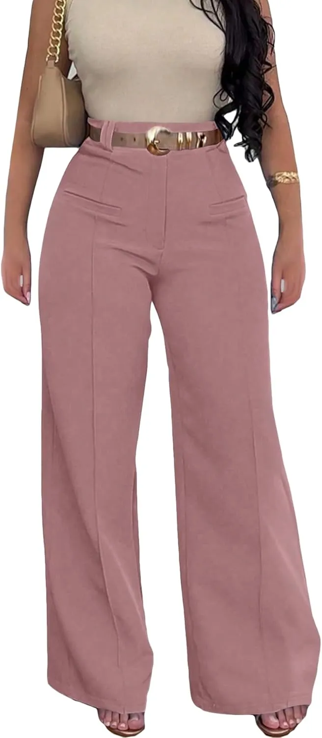 Vakkest Women High Waist Wide Leg Pants Casual Loose Palazzo Long Slacks Business Work Office Trousers with Pockets