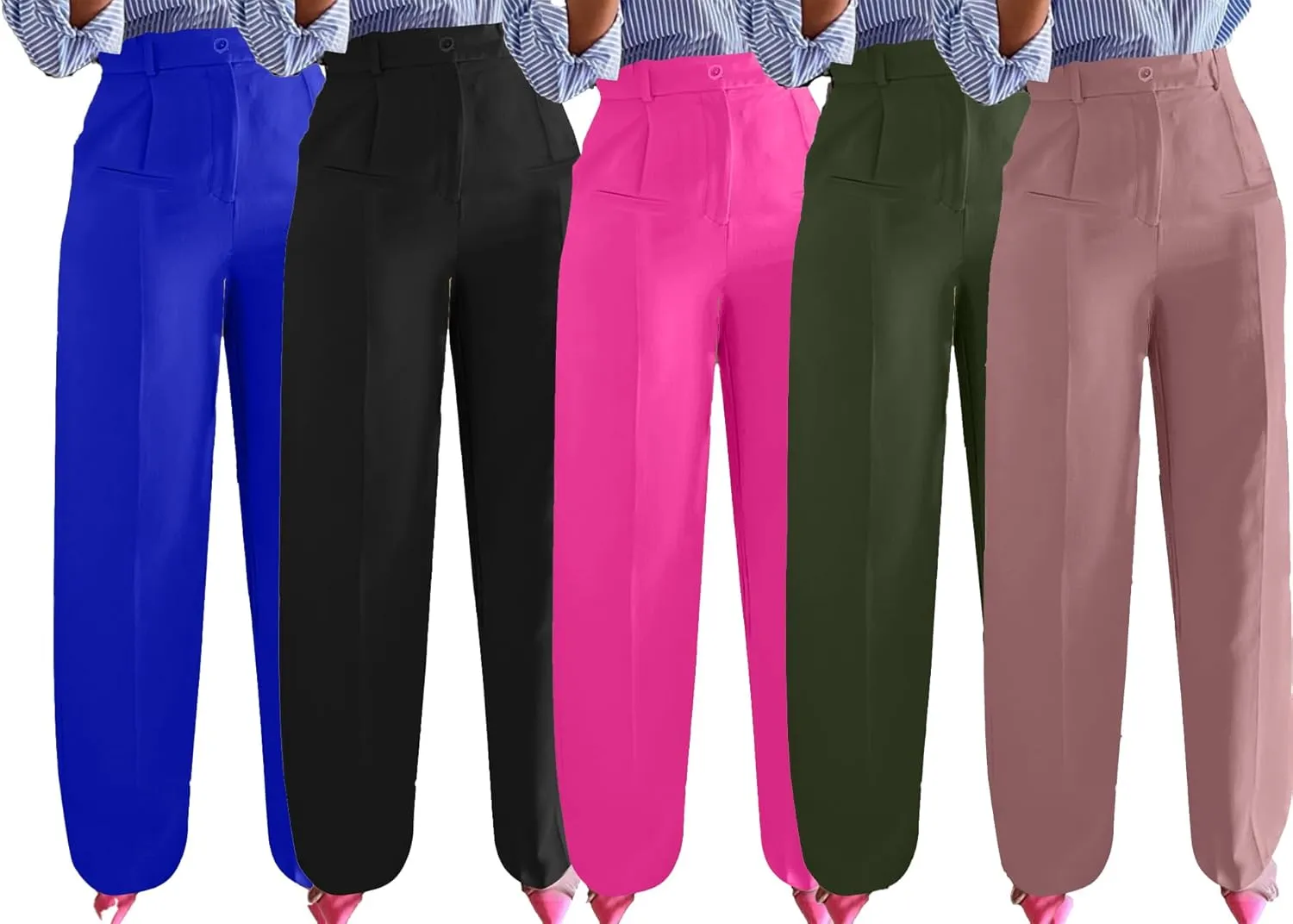 Vakkest Women High Waist Wide Leg Pants Casual Loose Palazzo Long Slacks Business Work Office Trousers with Pockets