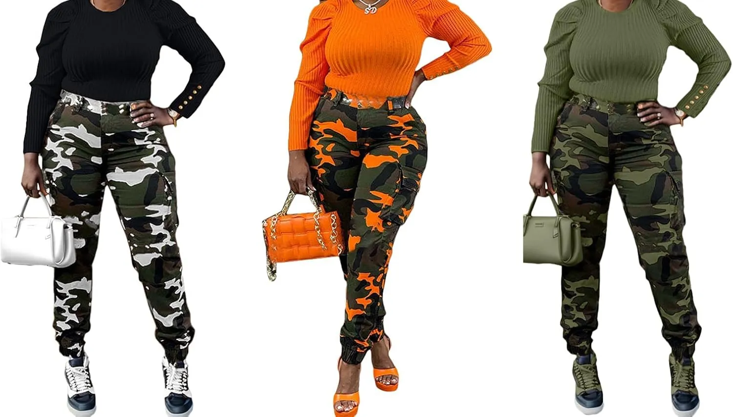 Vakkest Womens Camo Cargo Pants Army Fatigue Jogger Camouflage High Waist Trouser Clubwear Y2K Sweatpants with Belt