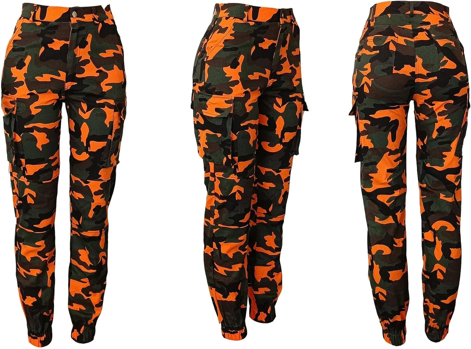 Vakkest Womens Camo Cargo Pants Army Fatigue Jogger Camouflage High Waist Trouser Clubwear Y2K Sweatpants with Belt