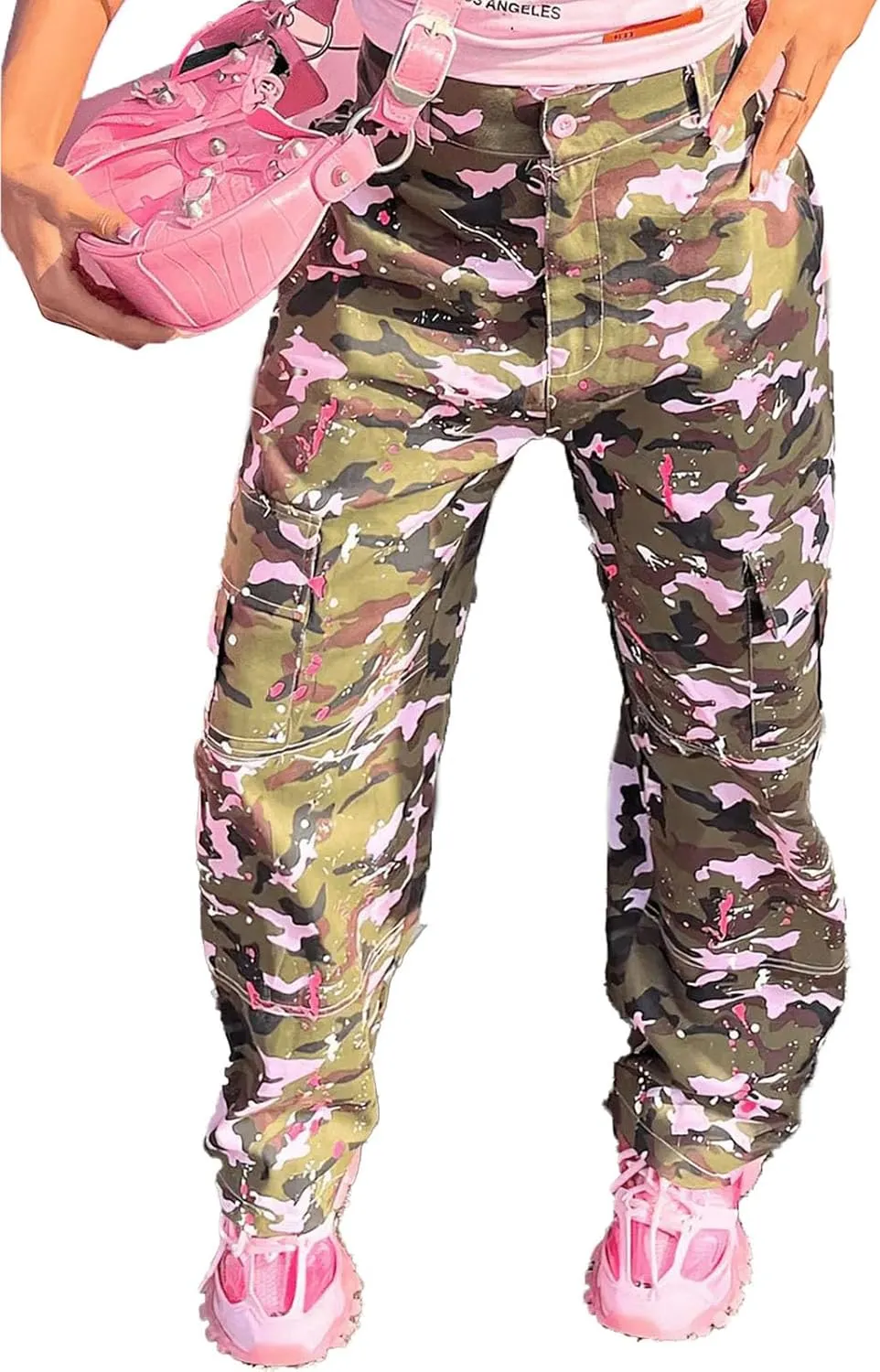 Vakkest Women's Oversized Camo Cargo Pants Jogger Trousers Workout Sweatpants Camouflage Army Fatigue with Pockets