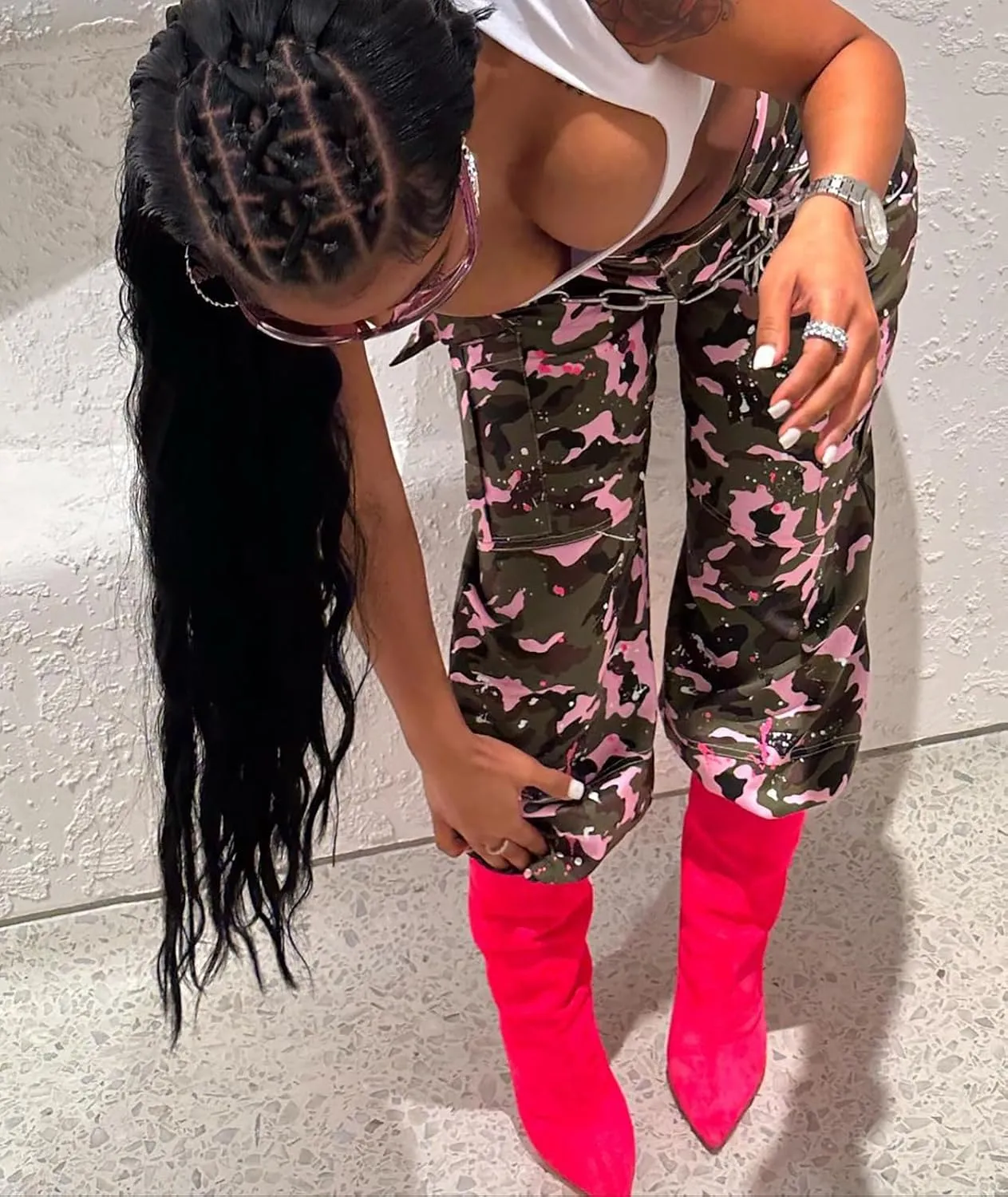 Vakkest Women's Oversized Camo Cargo Pants Jogger Trousers Workout Sweatpants Camouflage Army Fatigue with Pockets