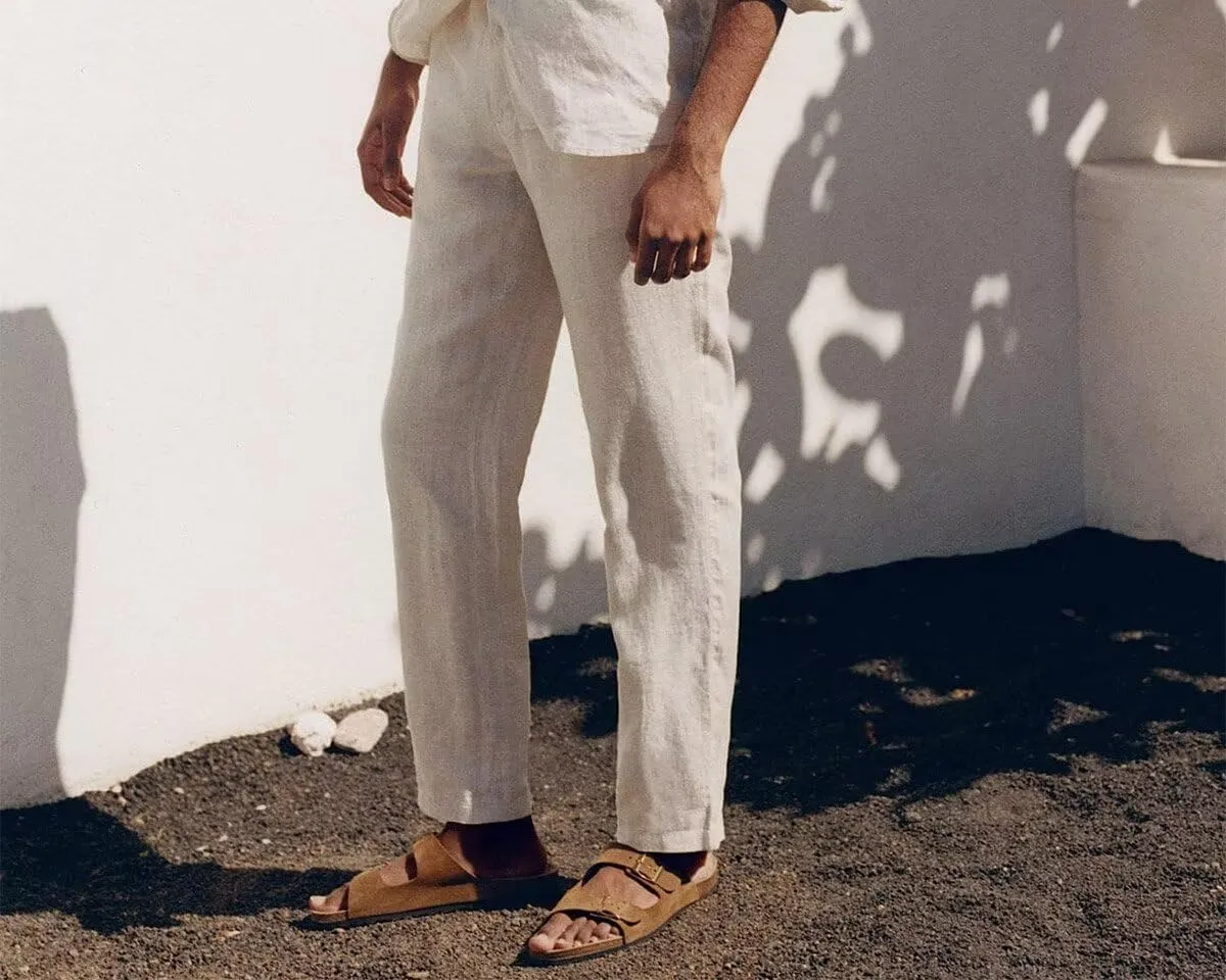 Wangyue Mens Linen Pants Slim Fit Casual Linen Beach Summer Pants for Wedding Casual Lightweight Linen Trousers