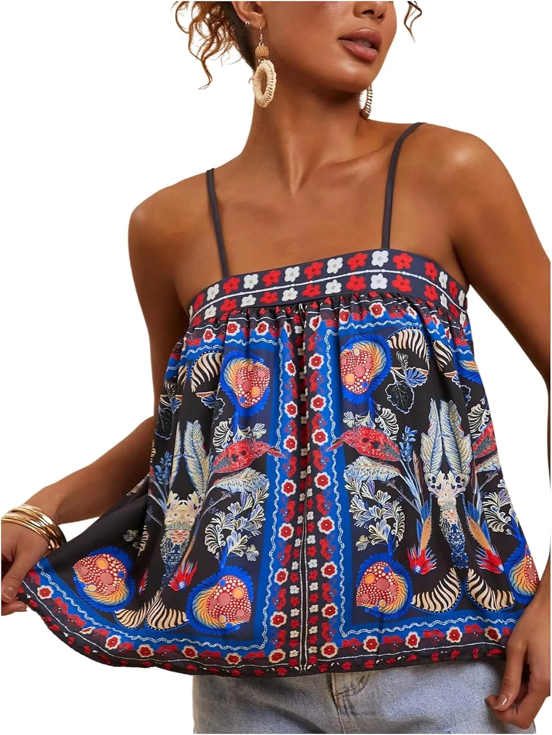 WDIRARA Women's Floral Tropical Graphic Camisole Top Square Neck Sleeveless Summer Vacation Cami Tops