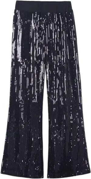 WELAKEN Girls Sequin Flare Pants Sparkle Elastic Waist Dance Pants with Pockets