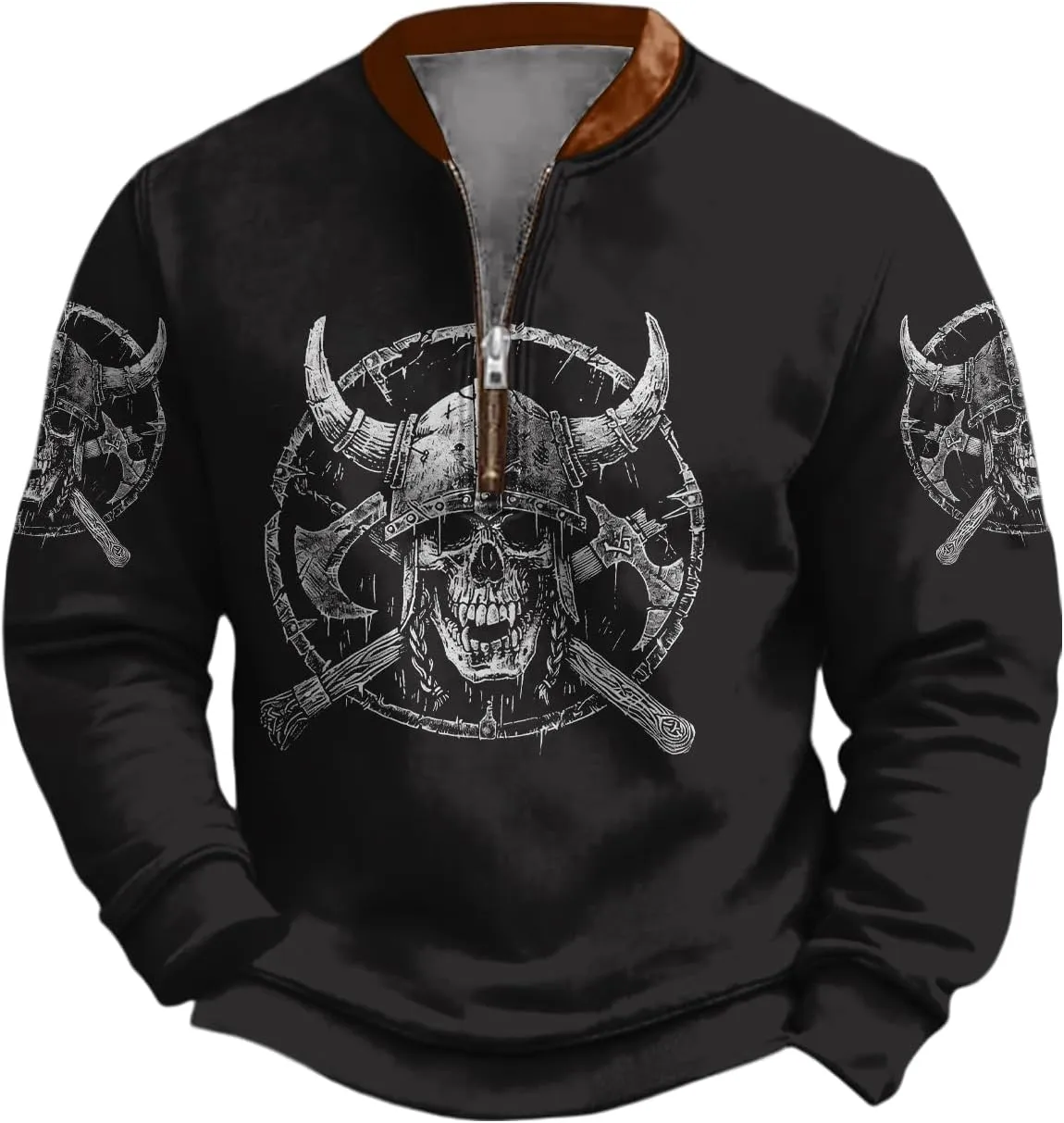 Western Skull Grapic Hoodies For Men Half Zip Pullover Novelty Nautical Anchor Print Outdoor Casual Sweatshirts