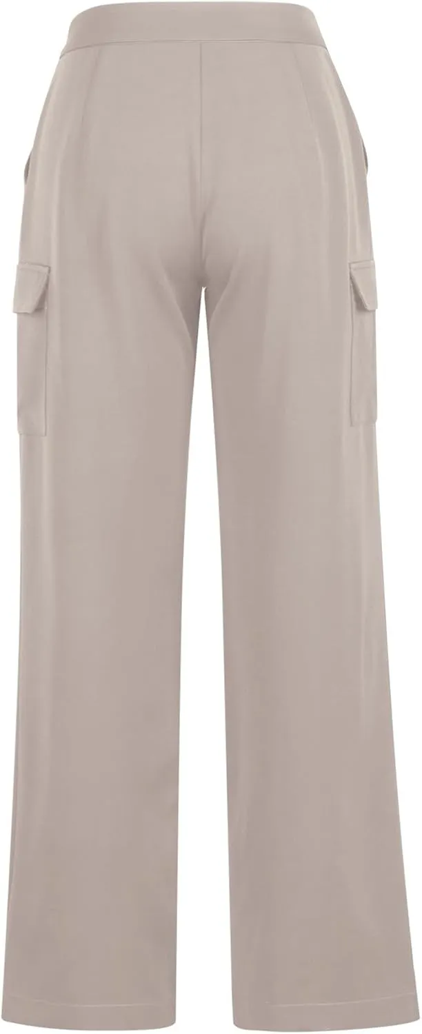 Wide Leg Cargo Pants for Women High Waist Straight Trousers Lightweight Business Casual Dress Pants with Pockets