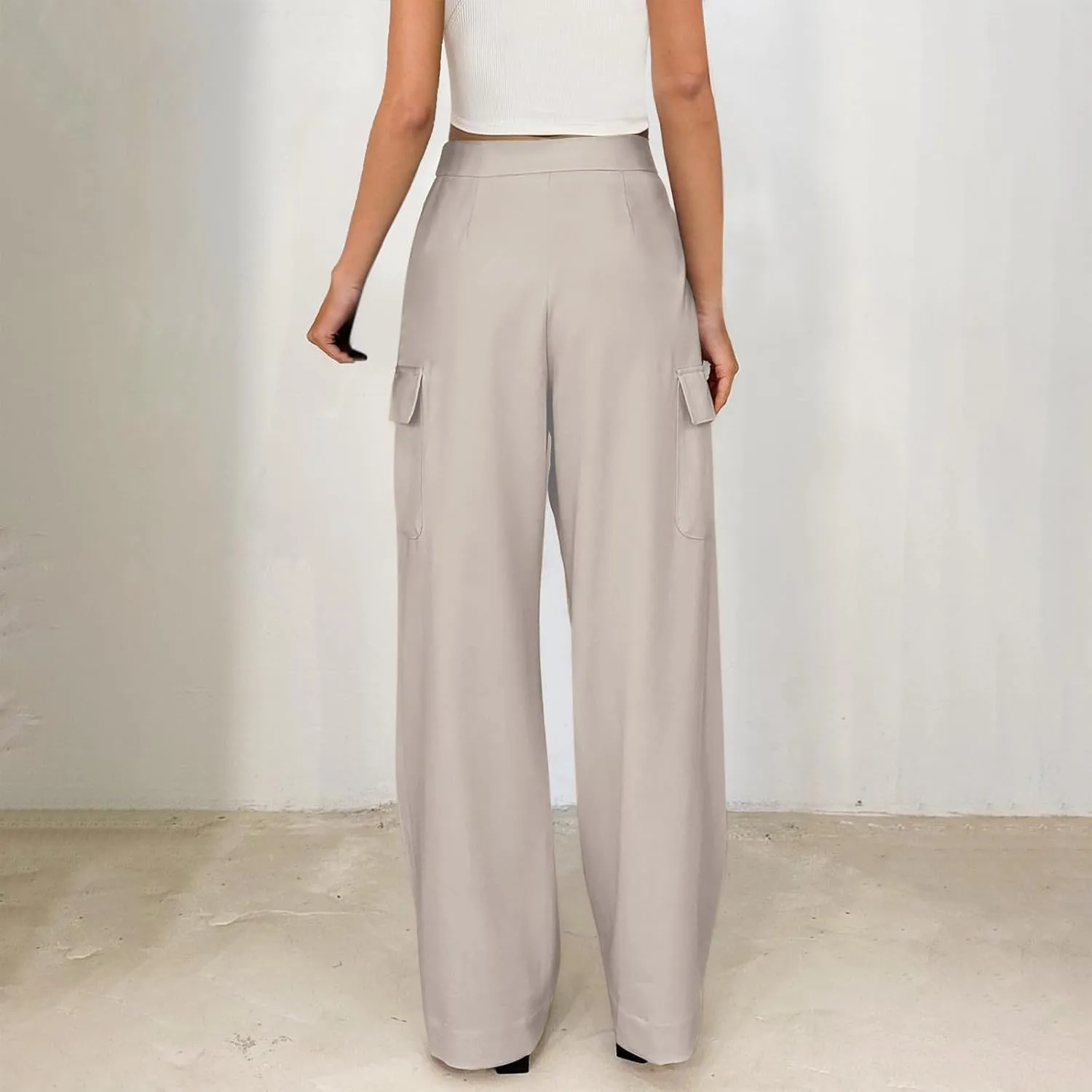 Wide Leg Cargo Pants for Women High Waist Straight Trousers Lightweight Business Casual Dress Pants with Pockets