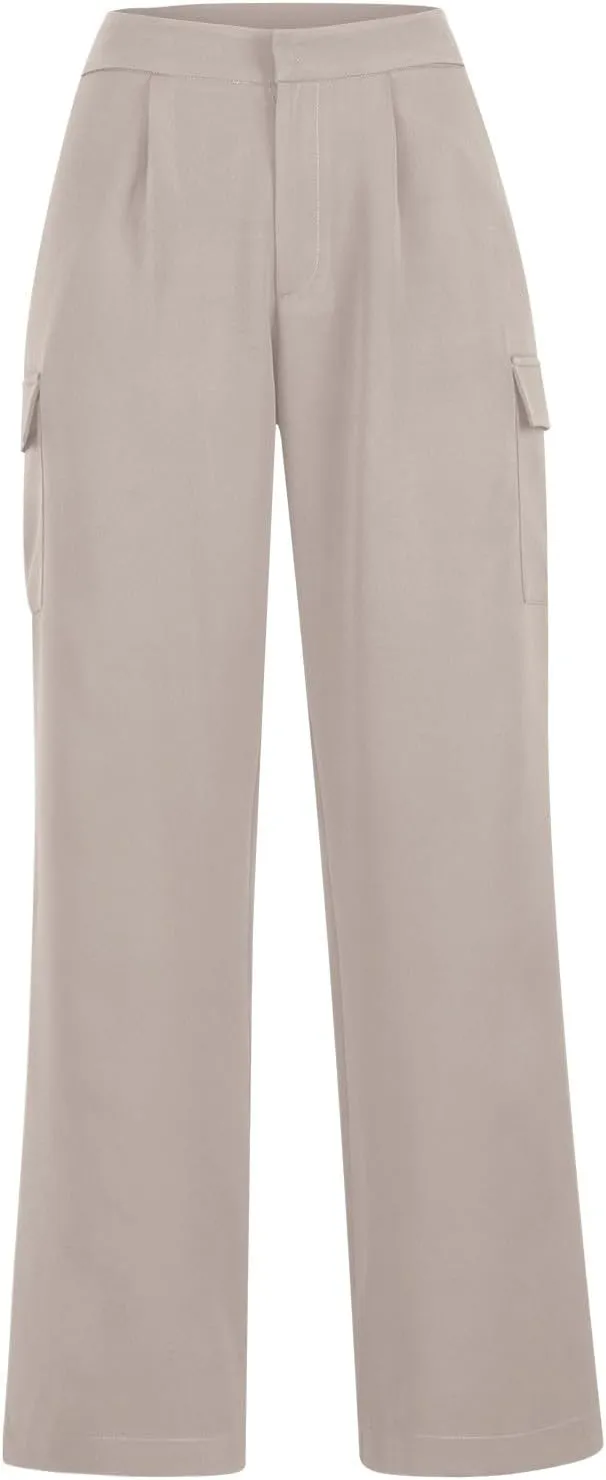 Wide Leg Cargo Pants for Women High Waist Straight Trousers Lightweight Business Casual Dress Pants with Pockets